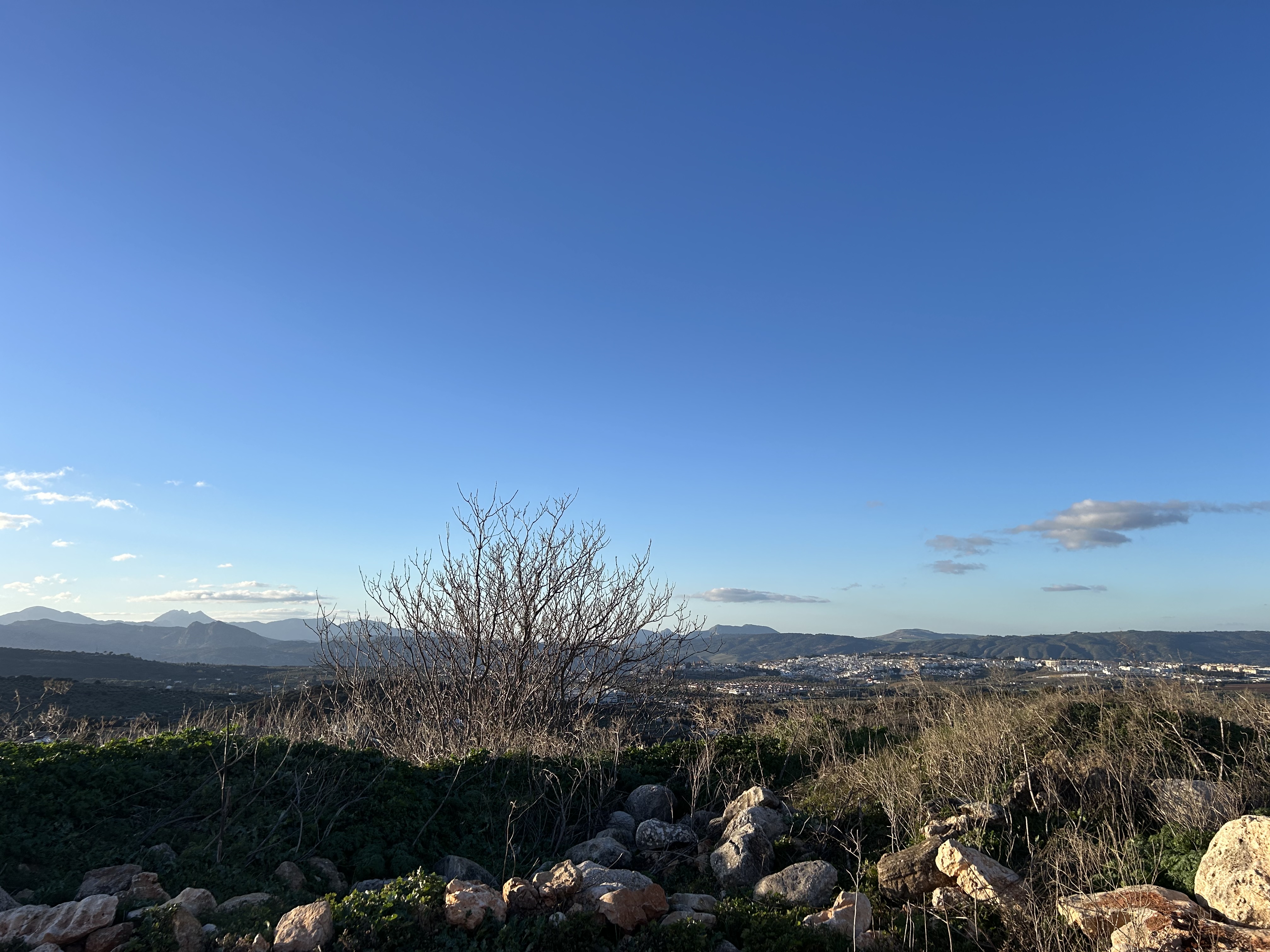 Zdjęcie krajobrazu górskiego. W oddali widać miasto.