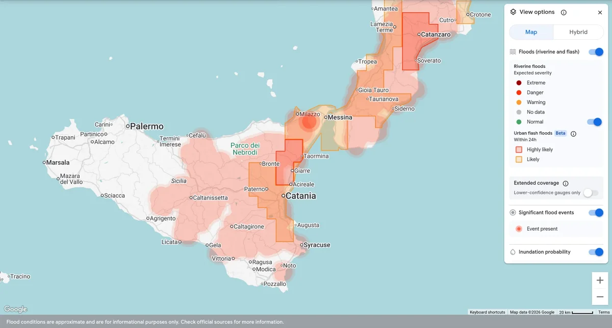 Screenshot z aplikacji flood hub